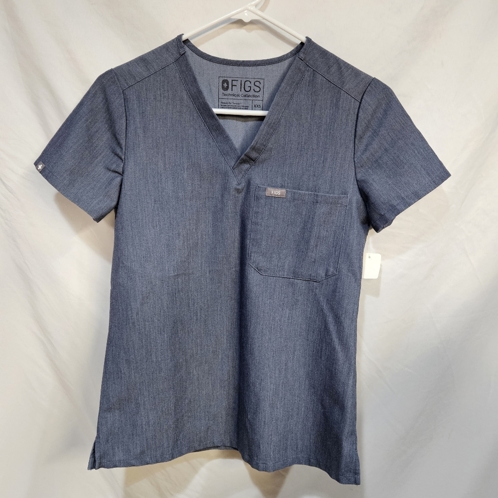 FIGS Scrub Top Adults XXS Extra Extra Small Gray Technical Collection Pocket